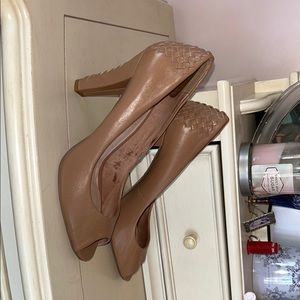 Elegant Tan Peep-Toe Heels